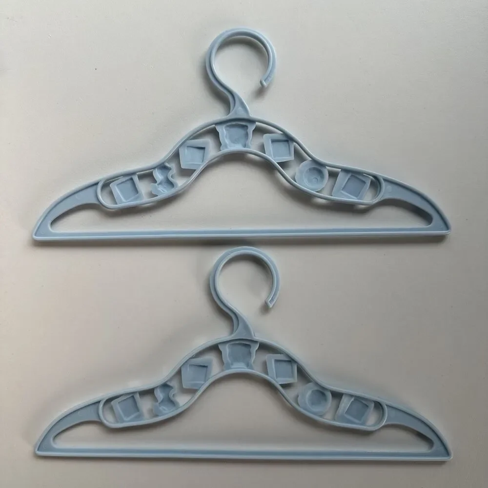 2 Vintage Blue Plastic Kids Clothes Hangers - Teddy Bear & Baby Blocks